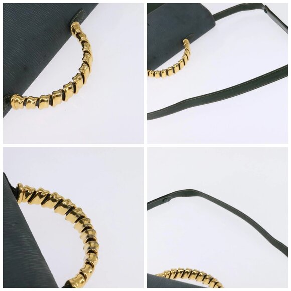 LOEWE Velazquez Hand Bag Suede Leather 2way Green Gold Auth BA6067 - Picture 14 of 16